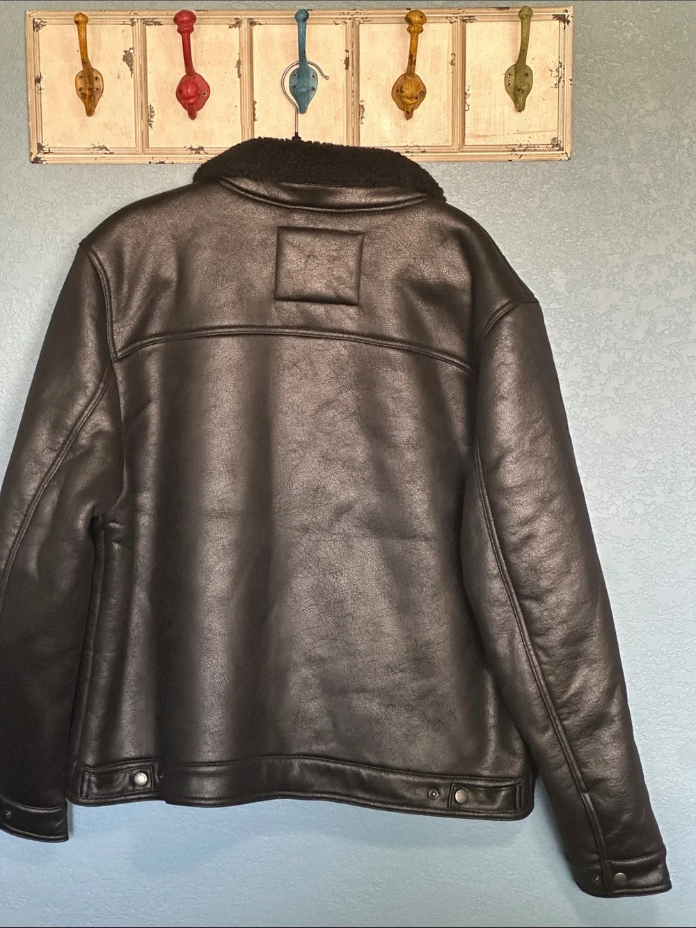 Levi's Black Faux Leather Sherpa Collar Trucker Jacket